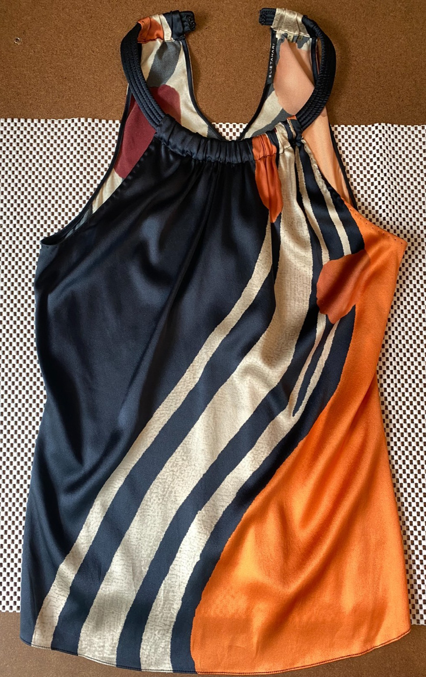 Elie Tahari 91% Silk Halter Top Medium Stretch Charmeuse Blouse Abstract